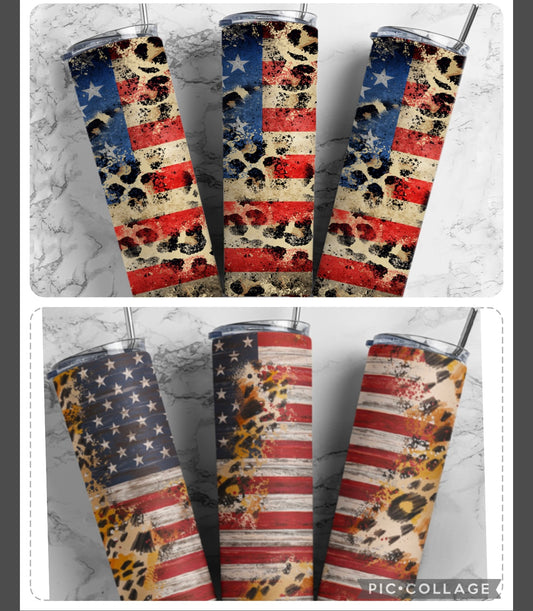 American flag cheetah 20oz tumbler